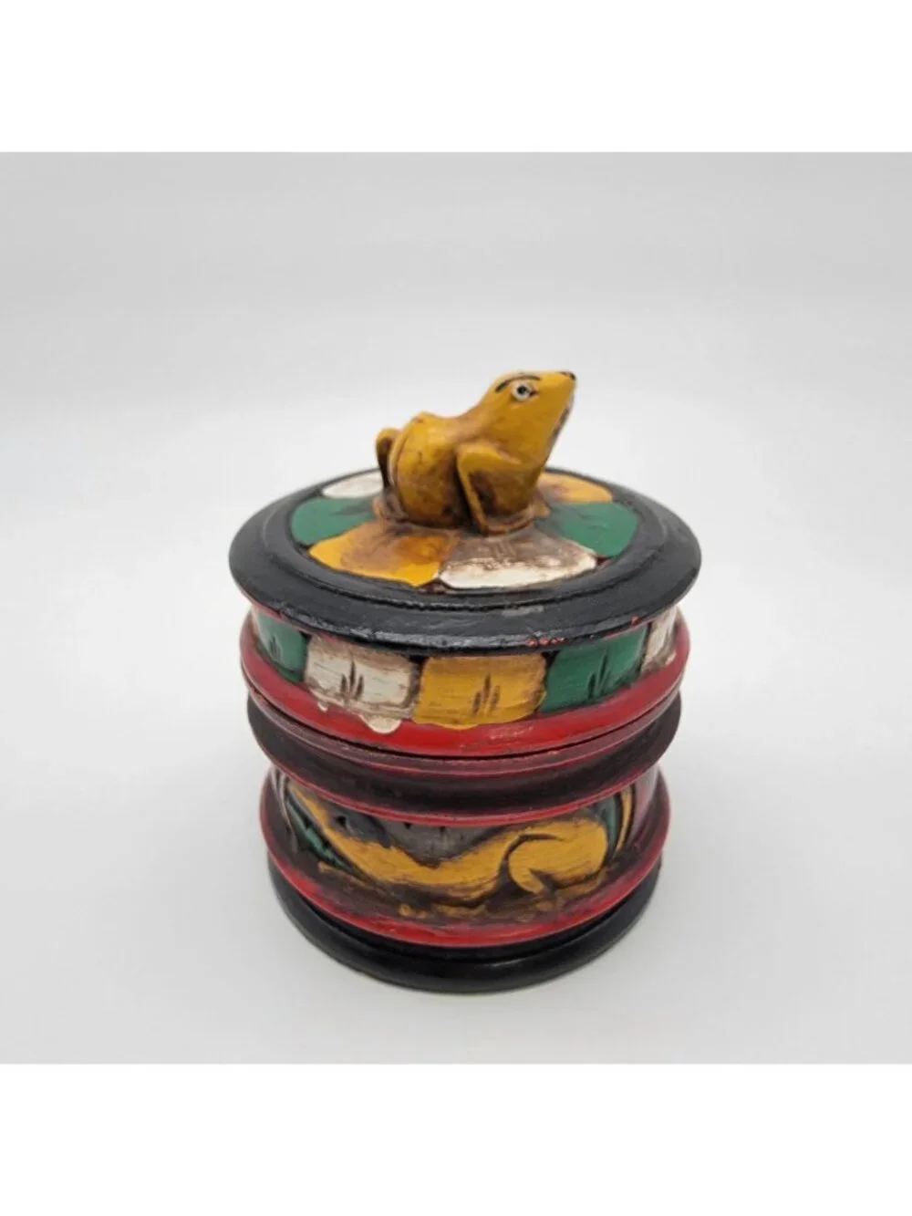 Mexican Folk Art Hand-Painted Wooden Frog Box
